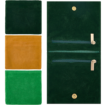 3Pcs 3 Colors Folding Velvet Jewelry Storage Bags for Earrings Rings Bracelets, Square, Mixed Color, 10x10.5x0.3cm, 1pc/color