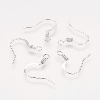Brass French Earring Hooks, Flat Earring Hooks, Ear Wire, with Horizontal Loop, Nickel Free, Silver, 17mm, Hole: 2mm