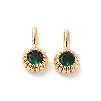 Brass Micro Pave Cubic Zirconia Charms, 14K Gold Filled, Long-Lasting Plated, Flower, Sea Green, 11.5x6x3.5mm, Hole: 5mm