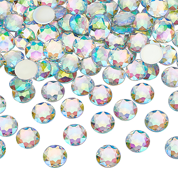 110Pcs Resin Rhinestone Cabochons, AB Color, Faceted, Half Round, Colorful, 20x4.5mm