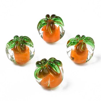 Autumn Theme Handmade Lampwork Beads, Persimmon, Coral, 12.5~13.5x12~13x11.5~13mm, Hole: 1.2~1.5mm