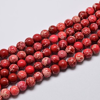 Natural Imperial Jasper Beads Strands, Round, Dyed, Dark Red, 6mm, Hole: 1mm, about 62pcs/strand, 15 inch