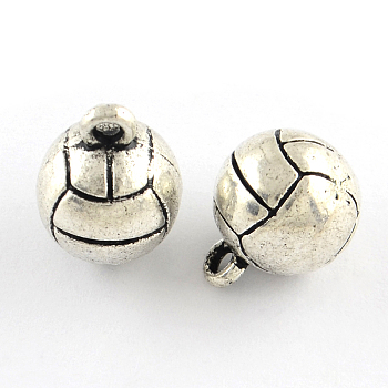 Tibetan Style Ball Alloy Charms, Cadmium Free & Lead Free, Antique Silver, 11x14mm, Hole: 1.5mm, about 278pcs/1000g