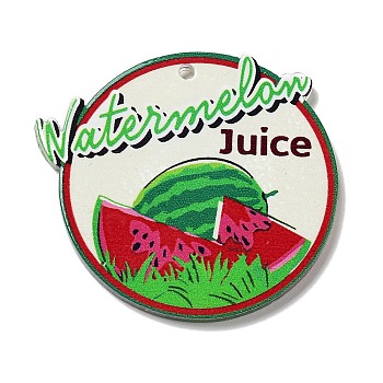 Fruit Theme Acrylic Pendants, Watermelon, 37.5x40x2.5mm, Hole: 1.5mm