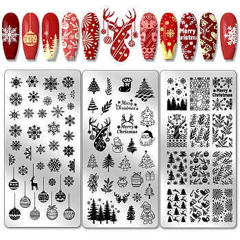 Stainless Steel DIY Nail Art Templates, Template Tool, Rectangle, Mixed Shapes, 12x6cm, 3pcs/set