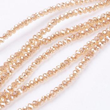Electroplate Glass Beads Strands, Full Rainbow Plated, Faceted, Rondelle, Sandy Brown, 3x2mm, Hole: 1mm, about 160~165pcs/strand, 15.35 inch~15.75 inch(39~40cm)