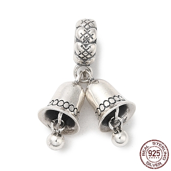 Thailand 925 Sterling Silver European Dangle Charms, Bell Pendants, Antique Silver, 23.5mm, Hole: 3.8mm