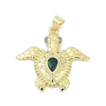 Brass Micro Pave Cubic Zirconia Pendants, Sea Turtle, Lead Free & Cadmium Free, Long-Lasting Plated, Rack Plating, Real 18K Gold Plated, 27x28.5x4.5mm, Hole: 4.5x3.5mm