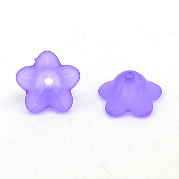 Chunky Indigo Transparent Frosted Flower Acrylic Beads, Size: about 13mm in diameter, 7mm thick, hole:1mm