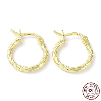 925 Sterling Silver Hoop Earrings, Twisted Round Ring, with S925 Stamp, Real 18K Gold Plated, 19x2x15mm