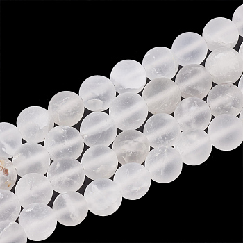 Natural Quartz Crystal Beads Strands, Frosted, Round, 10mm, Hole: 1.2mm, about 37~40pcs/strand, 14.9~15.1 inch(38~38.5cm)