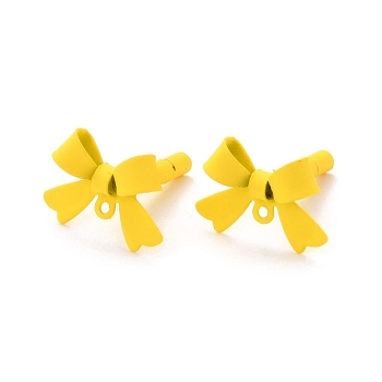Alloy Stud Earring Findings, with 925 Sterling Silver Pins and Loop, Bowknot, Gold, 11x15x4mm, Hole: 1.2mm, Pin: 0.7mm