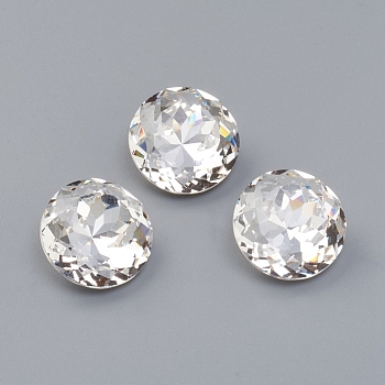 K9 Glass Rhinestone Cabochons, Pointed Back & Back Plated, Faceted, Flat Round, Crystal, 14x7mm