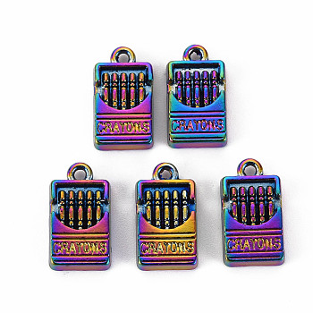 Alloy Pendants, Cadmium Free & Nickel Free & Lead Free, Crayon Box with Word Crayons, Rainbow Color, 17x9x3mm, Hole: 1.2mm