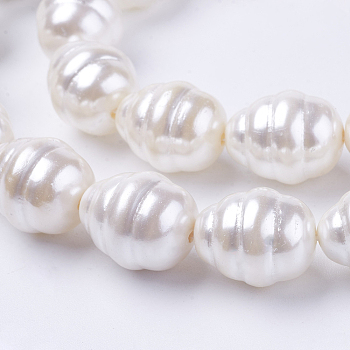 Shell Pearl Beads Strands, Potato, White, 15~17x12~14mm, Hole: 1mm, about 26pcs/strand, 15.7 inch