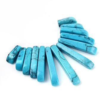 Synthetic Turquoise Pendants Sets, Graduated Fan Pendants, Focal Beads, Rectangle, 11~30x4~5x4mm, Hole: 1mm, 13pcs/set