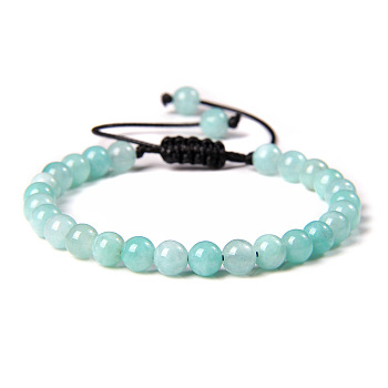 Natural Amazonite Round Bead Adjustable Braided Bracelets, 6mm