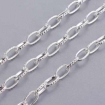 Iron Cable Chains, Unwelded, with Spool, Flat Oval, Silver Color Plated, 82x5x1.2mm, about 164.04 Feet(50m)/roll