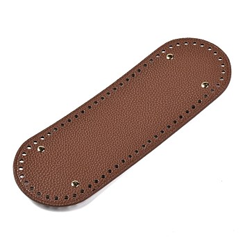 Imitation PU Leather Bottom, Oval with Alloy Brads, Litchi Grain, Bag Replacement Accessories, Light Brown, 30x10x0.4~1.1cm, Hole: 5mm