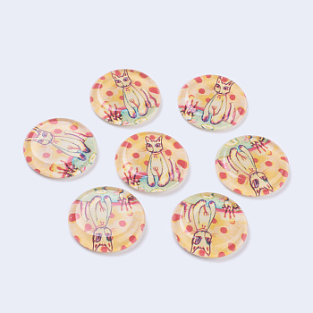 Tempered Glass Cabochons, Half Round/Dome, Cat Pattern, Colorful, Size: about 33mm in diameter, 7mm thick