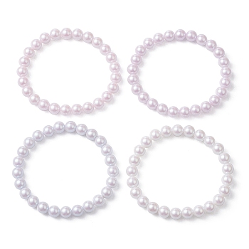POM Plastic Imitation Pearl Round Beaded Stretch Bracelets, Mixed Color, Inner Diameter: 2-3/8 inch(6cm), Beads: 8mm