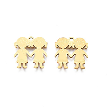 201 Stainless Steel Pendants, Girl, Real 18K Gold Plated, 15.5x15x1mm, Hole: 1.5mm