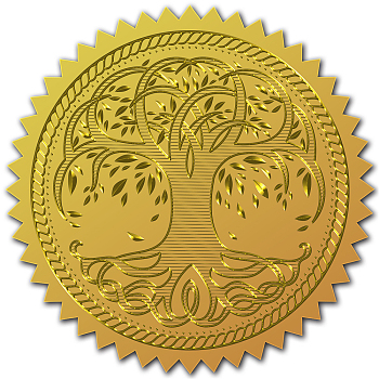 Self Adhesive Gold Foil Embossed Stickers, Medal Decoration Sticker, Tree of Life Pattern, 5x5cm