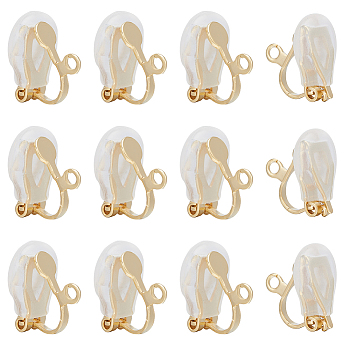 20Pcs Brass Clip-on Earring Findings, with Loops & 20Pcs Earring Pads, Real 24K Gold Plated, 12x15.5x9mm, Hole: 1.6mm