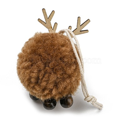 Décoration pendentif boule de cerf en peluche et bois sur le thème de noël(HJEW-E008-01D)-3