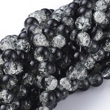 8mm Black Round Crackle Glass Beads
