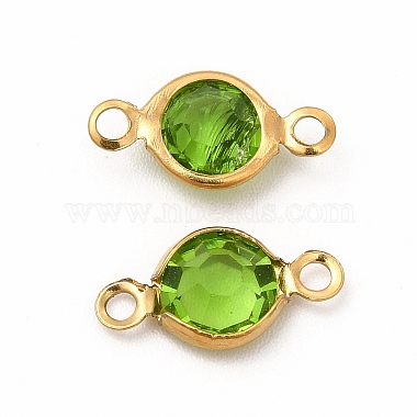 Real 18K Gold Plated Yellow Green Flat Round 304 Stainless Steel Links
