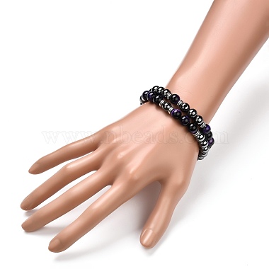 Natural Tiger Eye(Dyed) Beads Stretch Bracelets Set(BJEW-JB06653-04)-8