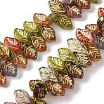 Handmade Lampwork Beads, Golden Metal Enlaced, Leaf, Mixed Color, 12x6.5x3.5mm, Hole: 1mm, about 100pcs/strand, 13.58''(34.5cm)(LAMP-B051-04)