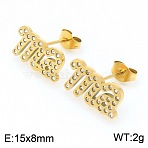 Mother's Day 304 Stainless Steel & Crystal Rhinestone Stud Earrings, Word, Golden, 8x15mm(FS-WG743BF-05)