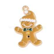 Christmas Theme Alloy Enamel Pendants, Light Gold, Gingerbread Man, 27.5x17x1.5mm, Hole: 1.8mm(ENAM-Z010-05B-KCG)