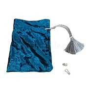 Velvet Storage Bags, Drawstring Pouches Packaging Bag with Plastic Pearl, Rectangle, Teal, 18x13cm(PW-WG76951-04)