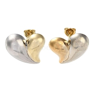 Rack Plated Brass Studs Earring, Long-Lasting Plated, Lead Free & Cadmium Free, Heart, Real 18K Gold Plated, 17x19mm(EJEW-Z043-03GP)