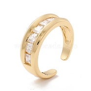 Cubic Zirconia Grooved Cuff Ring, Real 18K Gold Plated Brass Open Ring for Women, Cadmium Free & Lead Free, Clear, US Size 6 1/2(16.9mm)(RJEW-P026-08G)