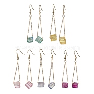 5 Pairs 5 Colors Dyed Natural Quartz Nugget Dangle Earrings, Golden Brass Long Drop Earrings, 65x11~13mm, 1 Pair/color(EJEW-JE05488-S)