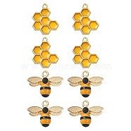 8Pcs 2 Style Alloy Enamel Pendants, Honeycomb & Bees, Light Gold, Yellow, 17.5~21x17.5~22.5x1.5~4mm, Hole: 1.6~2mm, 4pcs/style(ENAM-YW0002-69)