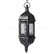 Lantern Shape Iron Hanging Candlestick with Glass Candleholde, Home Moroccan Candlestick, Black, 23x9cm(PW-WG71407-02)