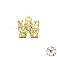 Real 18K Gold Plated 925 Sterling Silver Micro Pave Clear Cubic Zirconia Charms, Initial Letter, Letter W, 8.5x8x1mm, Hole: 0.9mm(STER-P054-10G-W)
