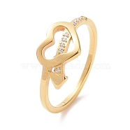 Crystal Rhinestone Heart with Arrow Finger Ring, Ion Plating(IP) 304 Stainless Steel Jewelry for Women, Golden, US Size 7(17.3mm)(RJEW-D120-18B-G)