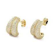 Rack Plating Brass Micro Pave Cubic Zirconia Stud Earring, Cadmium Free & Lead Free, Long-Lasting Plated, Real 18K Gold Plated, 15.5x11.5mm(EJEW-C081-34G)