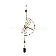 Luminous Iron Wind Chimes, Small Wind Bells Handmade Glass Pendants, Dragonfly, Colorful, 560mm(HJEW-L025-C01)