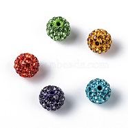 Pave Disco Ball Beads, Polymer Clay Rhinestone Beads, Grade A, Mixed Color, PP13(1.9~2mm), 10mm, Hole: 1mm(RB-Q195-10mm-M)