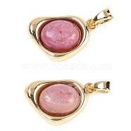 Natural Rhodonite Pendants, Brass Heart Charms, Real 18K Gold Plated, 11.5x18x6mm, Hole: 3.5x2.5mm(KK-U043-52G-05)