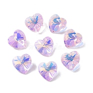 Electroplate Glass Charms, AB Color Plated, Faceted Heart, Plum, 14x14x7mm, Hole: 1.6mm(GGLA-Z002-02S)