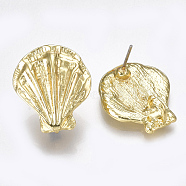 Alloy Stud Earring Findings, with Loop, Steel Pins, Shell, Light Gold, 21x18.5mm, Hole: 4mm, Pin: 0.7mm(PALLOY-S121-26)