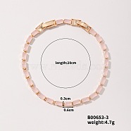 Elegant and Versatile Rectangle Brass Glass Bracelets for European and American Fashion, Pearl Pink, 7-7/8 inch(20cm)(QW9736-3)